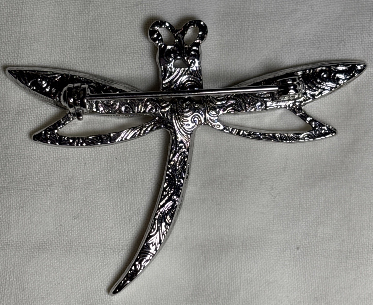 Rhinestone Dragonfly Brooch Silver Tone Vintage 1928 Jewelry Big Pin