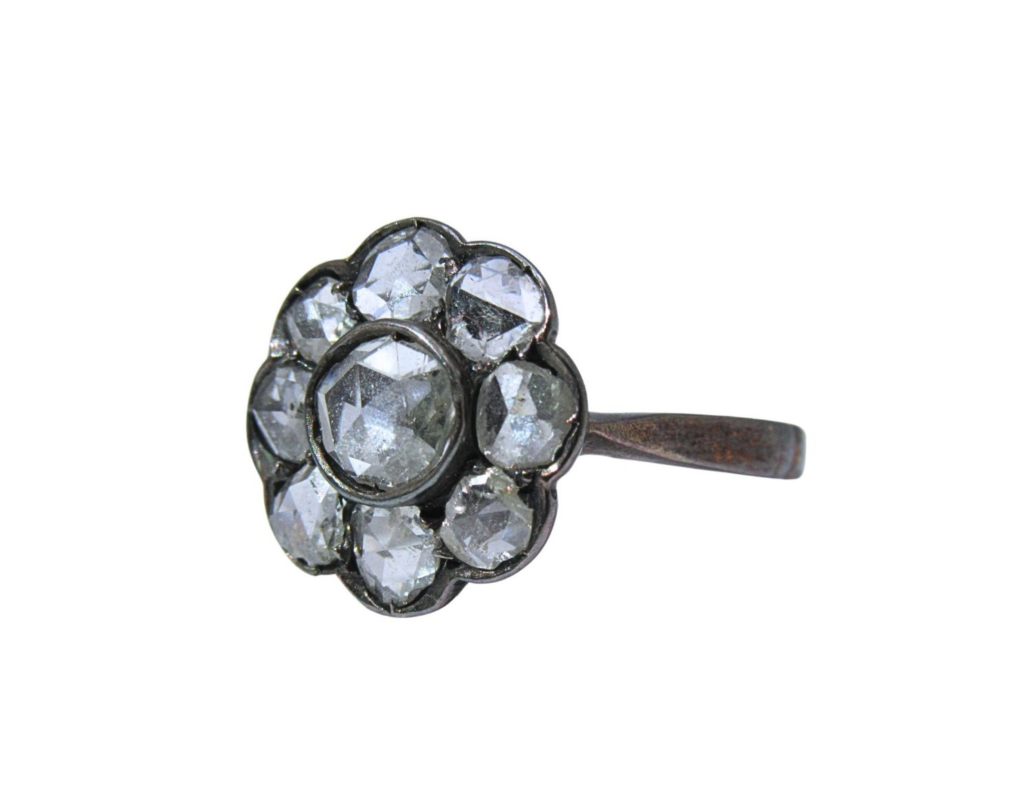 Sterling Silver Rose Cut Diamond Vintage Flower Ring Size 5.5