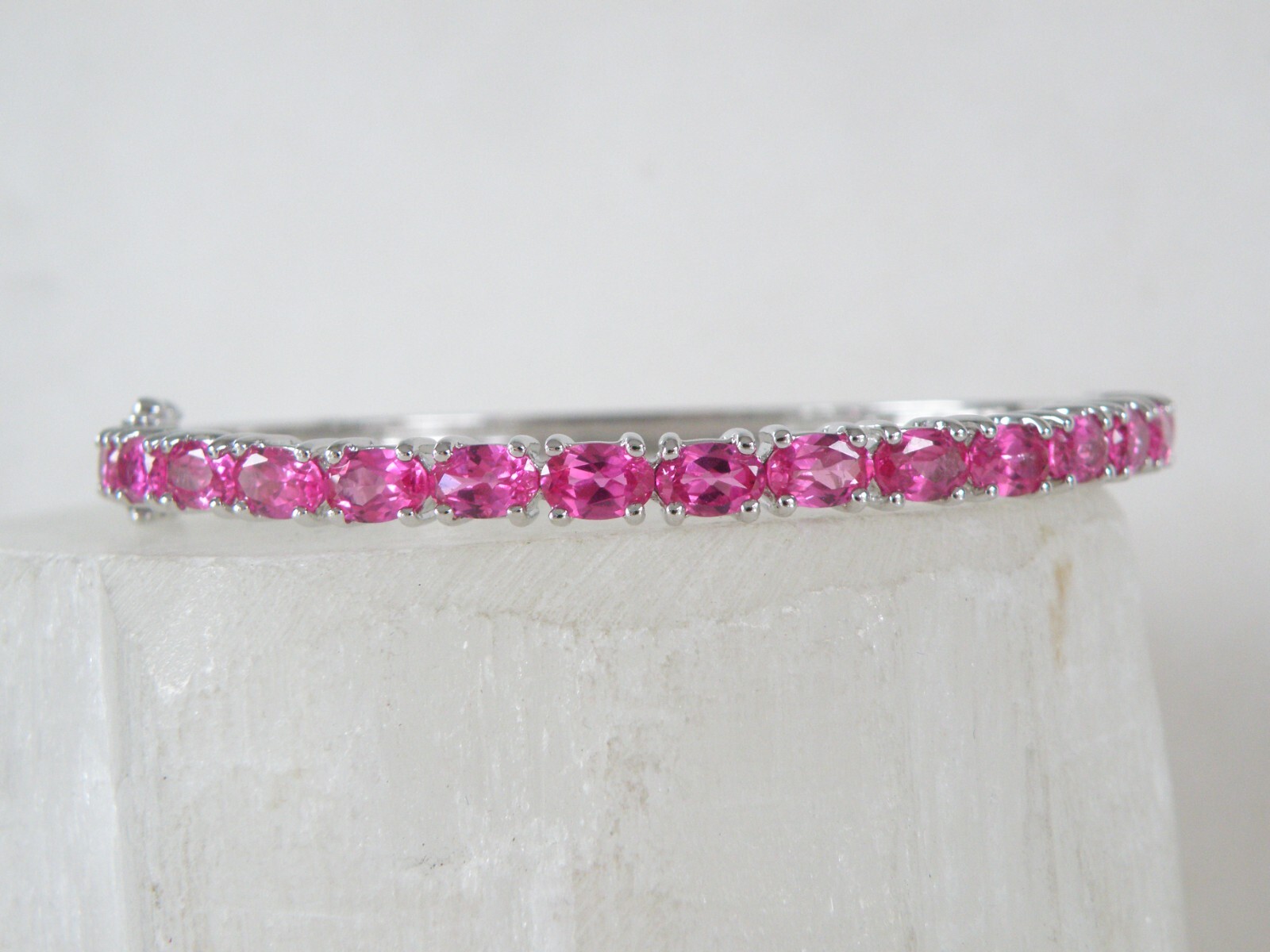 Vintage Sterling Silver 925 Lab Created Pink Sapphire Gemstone Bracelet 7.5″
