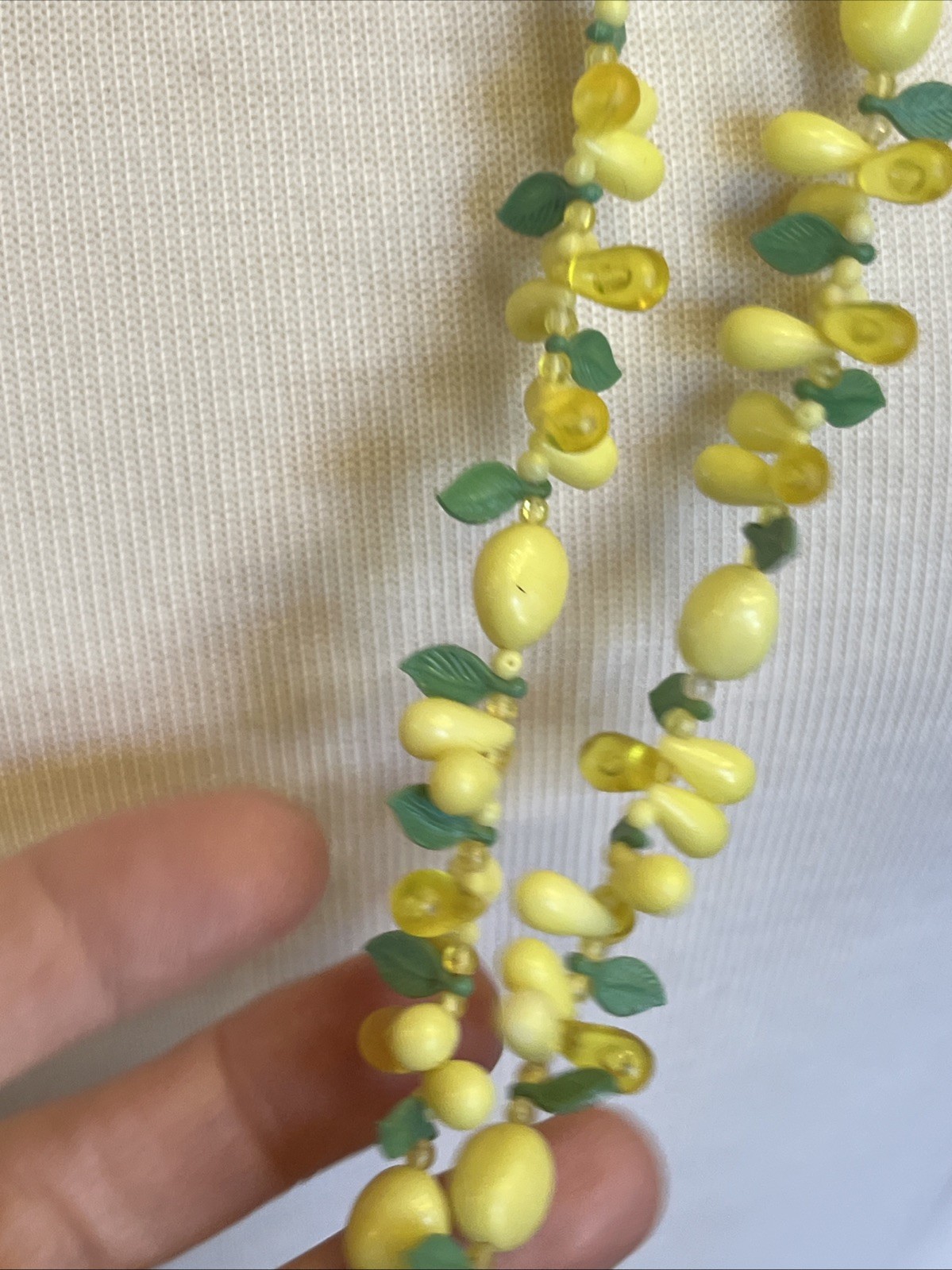 Vintage 2 Strand Tutti Fruity Lemon Necklace Czech Dangle Drop Clip Earrings Set