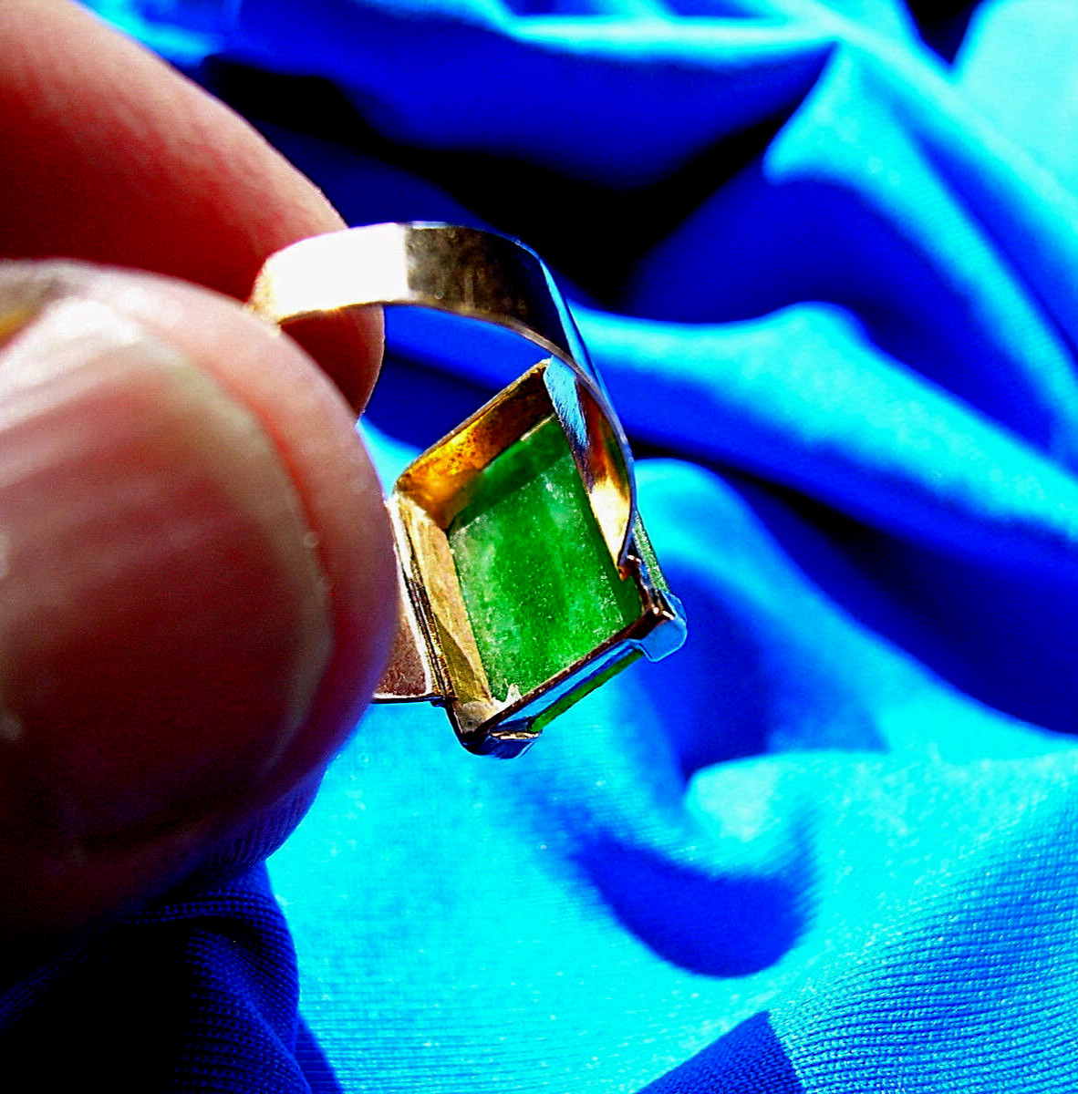 Original EARTH MINED Jadeite JADE Antique Engagement Ring Deco SOLID 18K GOLD 6