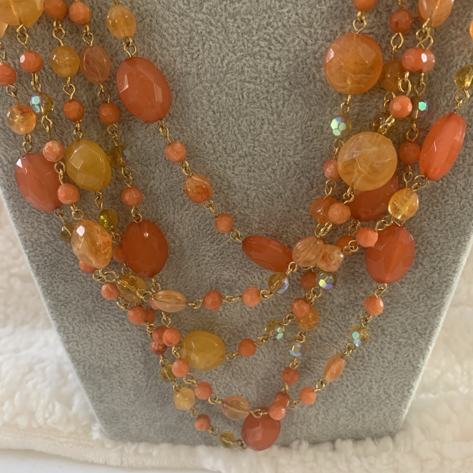 Joan Rivers Necklace Orange Amber Beads 5 Strands Various Lengths Very Good Cond