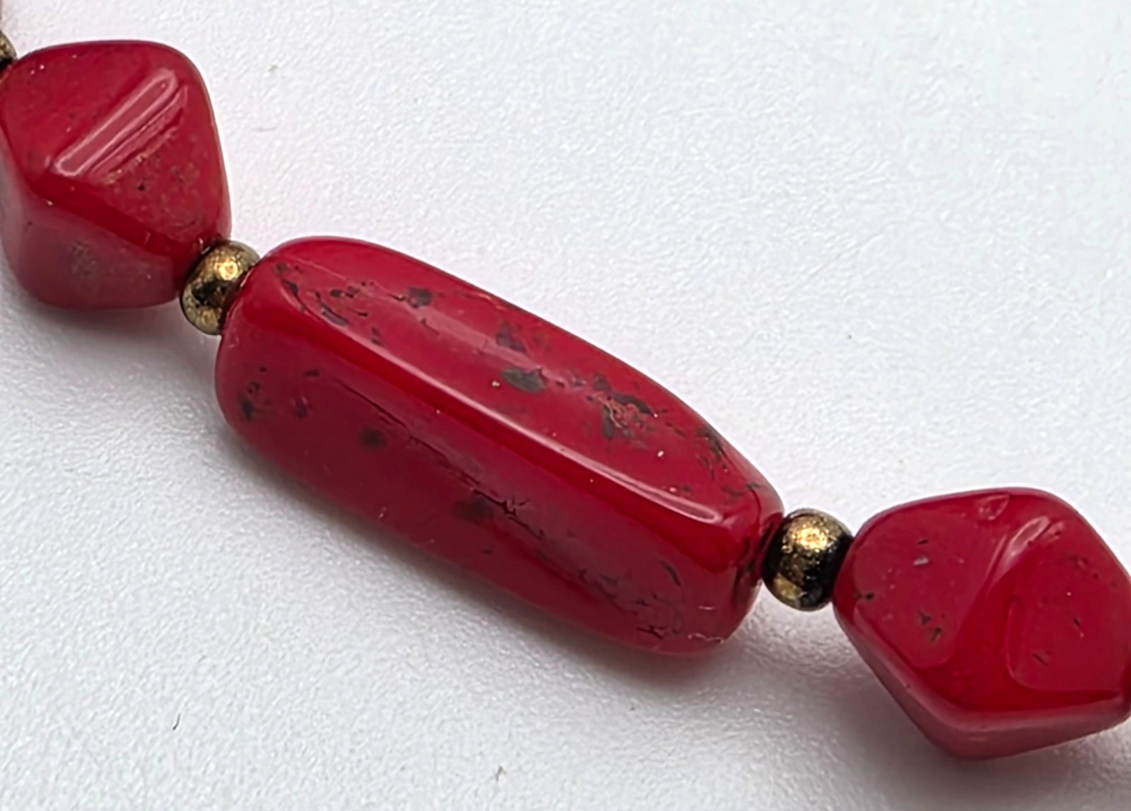 Vintage Red Natural Stone Beaded Necklace 25 in Boho Statement Barrel Handmade