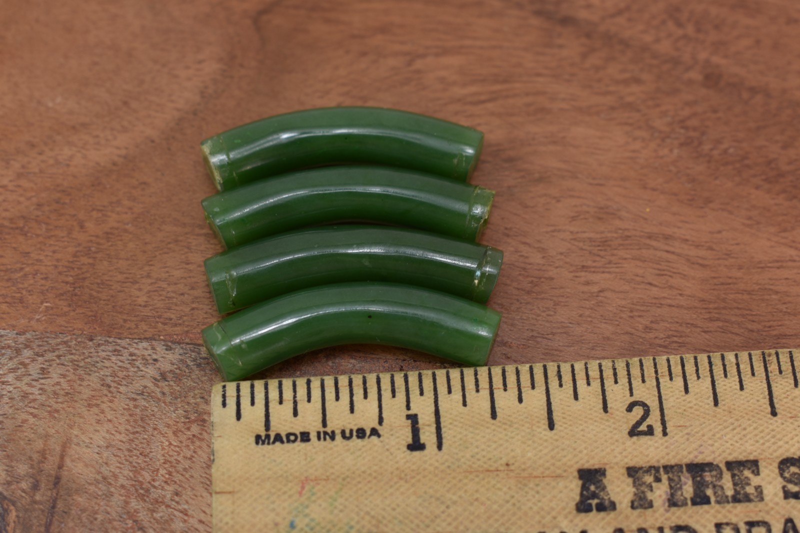 Vintage curved Jade tube beads or pendants Italian horn charms? solid no holes