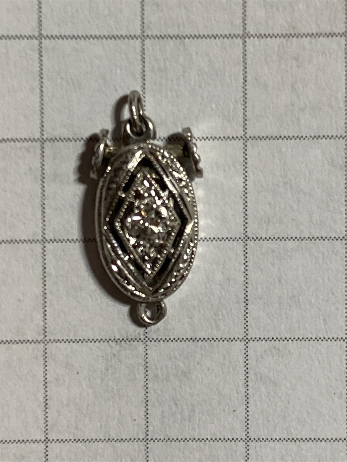 Art Deco Clasp White Gold Diamond Engraved Open Push Box Jewelry Finding
