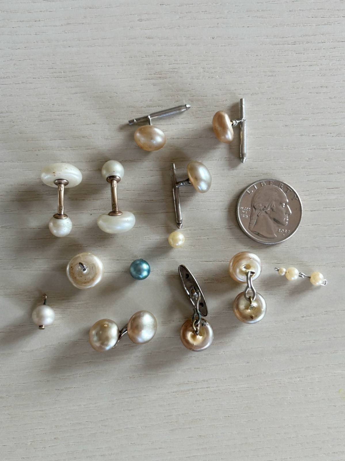 Vintage Pearl Mixed Lot Cufflinks Shirt Studs Jewelry Parts Repair AS IS Untest