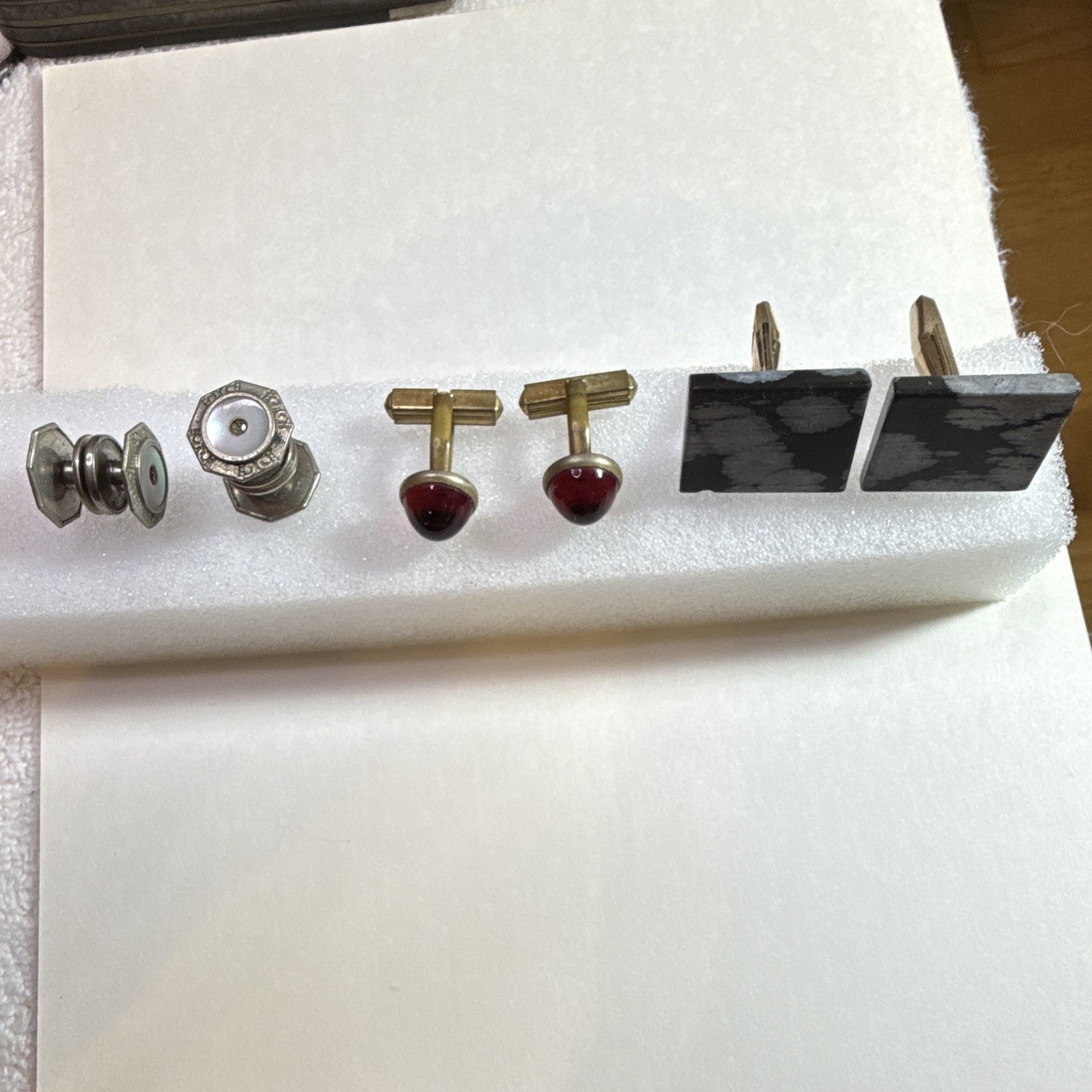 Vintage Cufflinks Lot 3 Pairs Red Glass Black Stone & Formal Dress Cufflinks