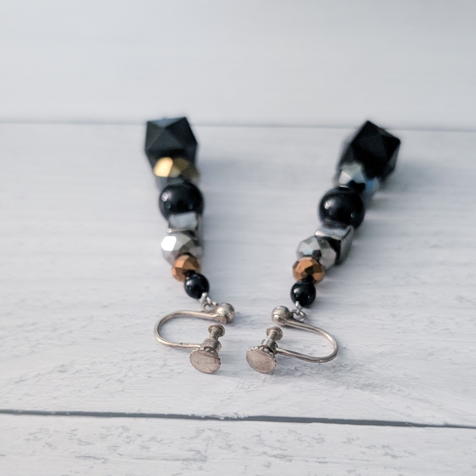 Vintage Screw Back Earrings 2.25″ Very Long Black & Other Colors Dangle