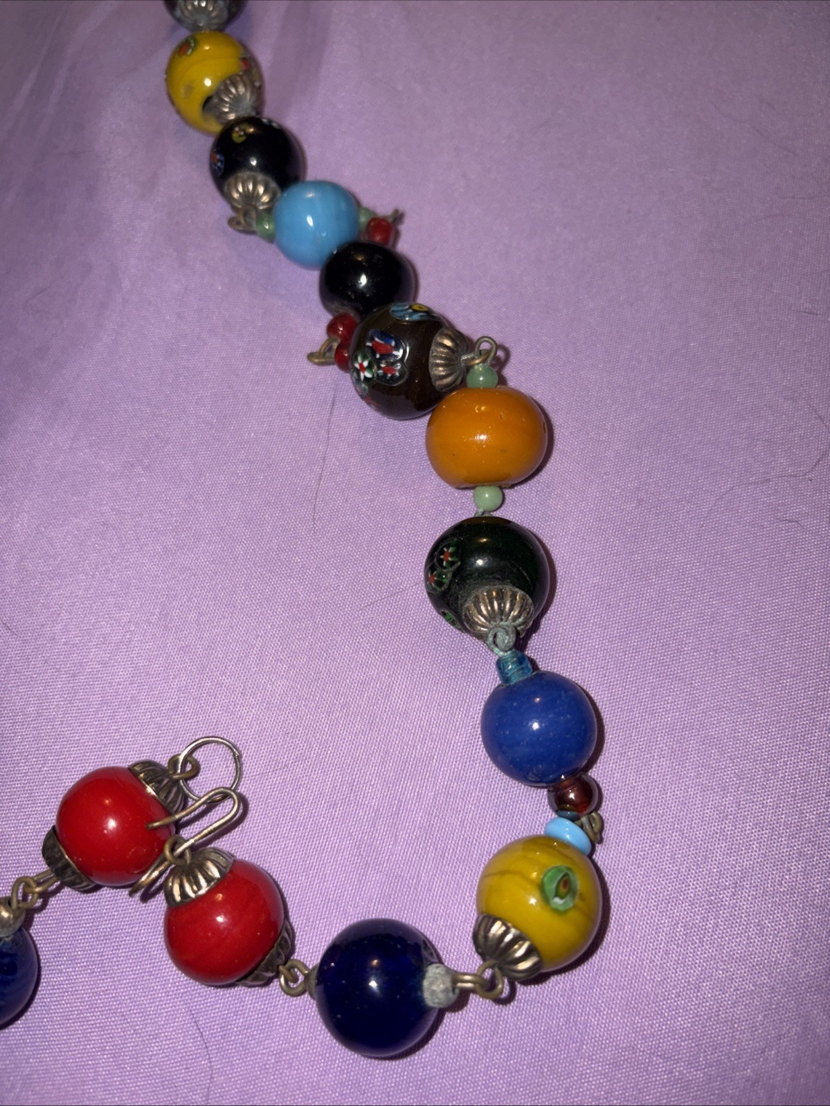 Vintage Italian Murano Millefiori Glass Bead Necklace 18” Long