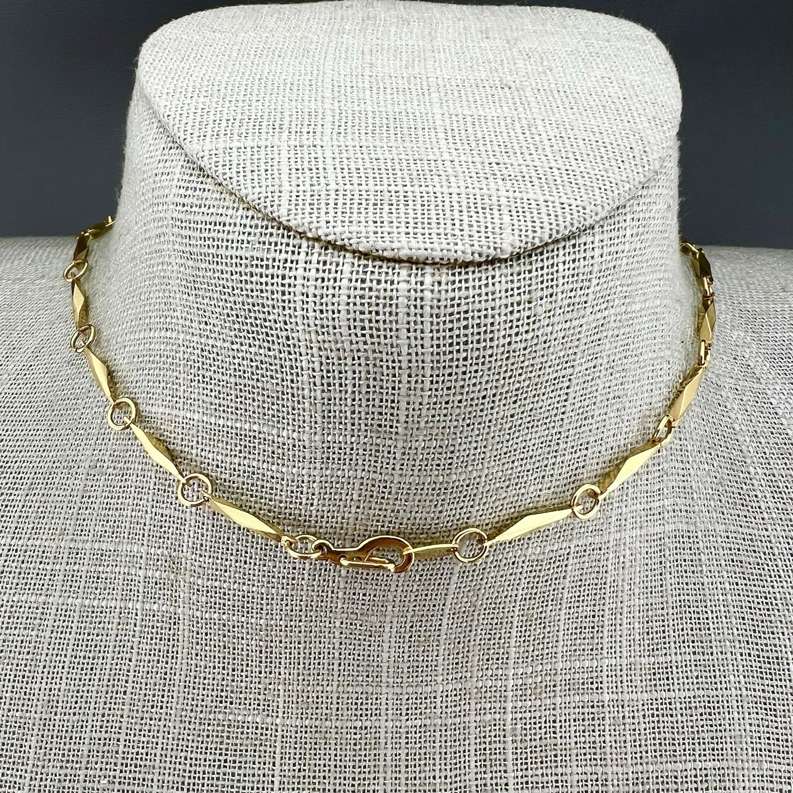Vintage Chain Necklace Faceted Crystal Bezel Set Bar Link Gold Tone 23”