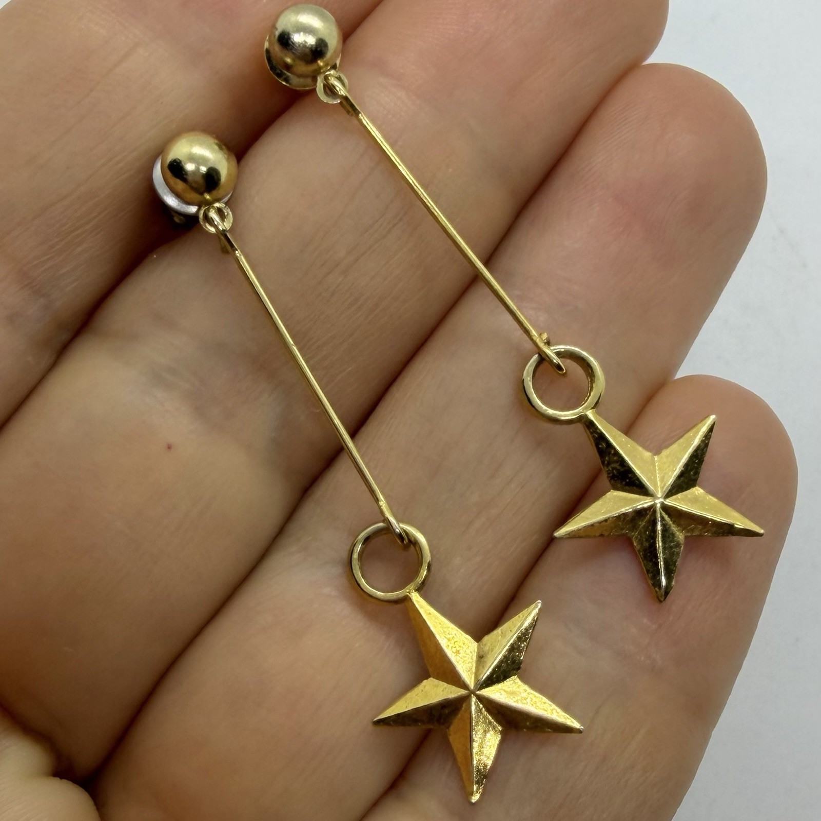 Vtg Art Deco Star Charm Goldtone Drop Dangle Retro Earrings Post Trendy Simple