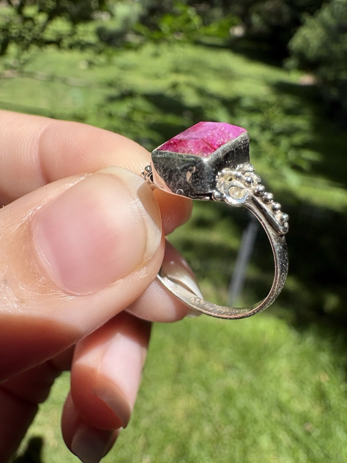 Solid Sterling Ruby Ring Sz 6.5