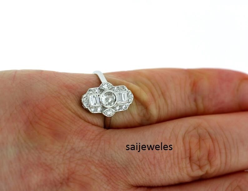 Vintage Art Deco 1.20CT Round Lab-Created Diamond Wedding Ring 14K White Gold FN