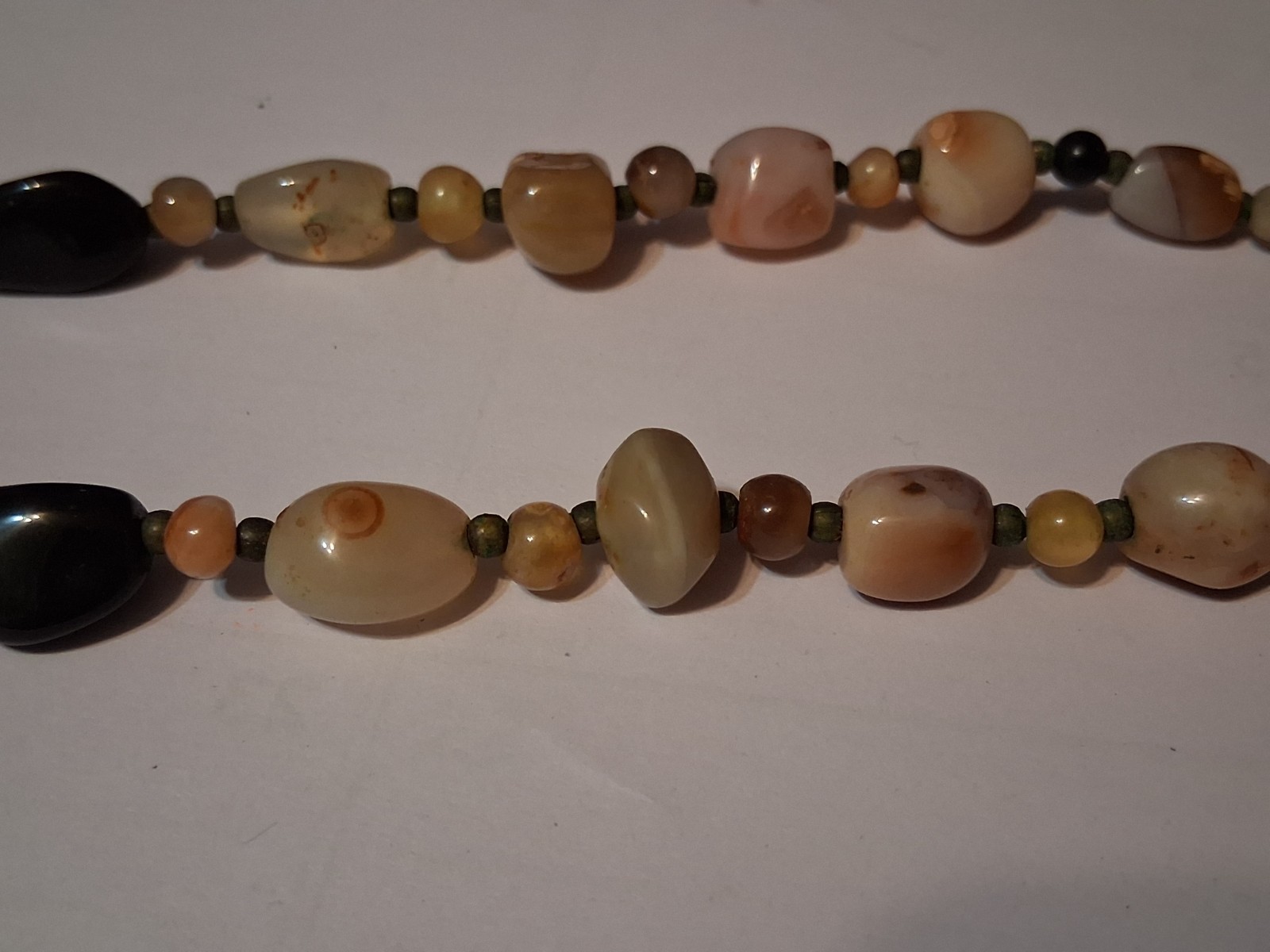 Vintage 60s Beggars Bead Necklace Polished Agate Stone Heavy 34″