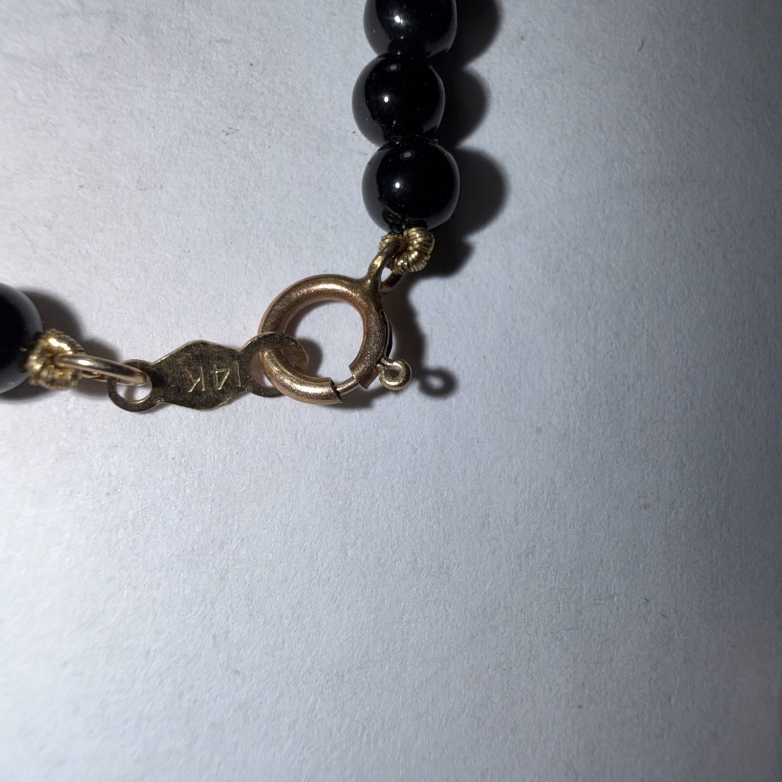 14k Gold Bracelet Black Coral Cloisonne Vintage Unused 6.75” Biggest Bead 10mm