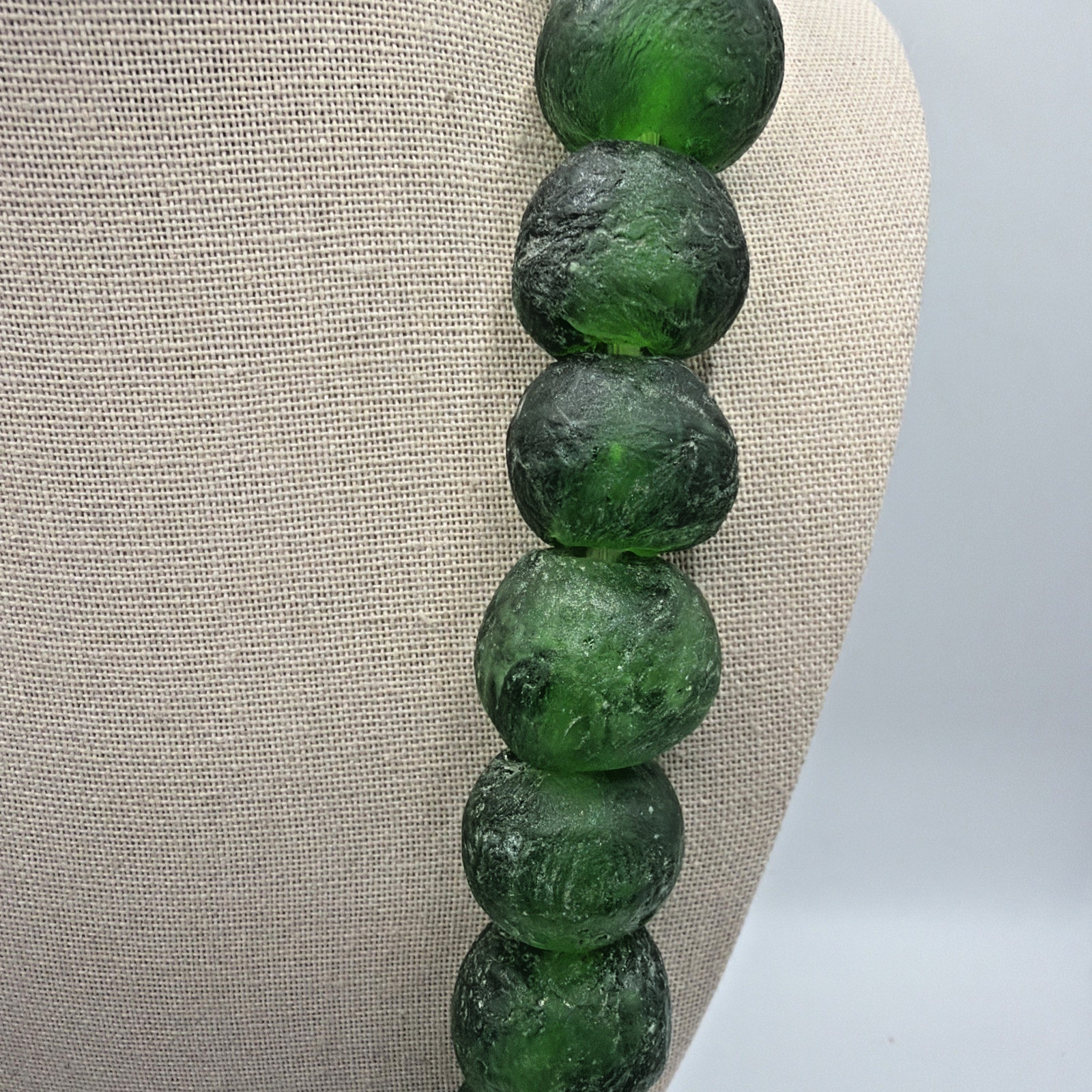 African Recycled Green Glass Trade Beads Large