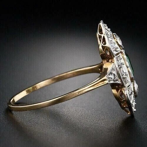 3.5Ct Art Deco Style Lab Created Emerald Engagement Wedding 14k Gold Finish Ring