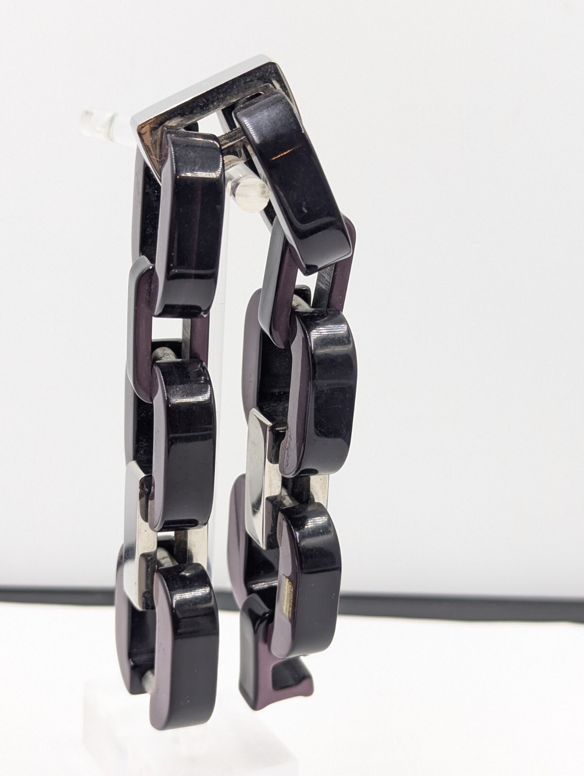 BRENNER DEROME France Chunky Modern Style Acetate PURPLE Link Bracelet U020