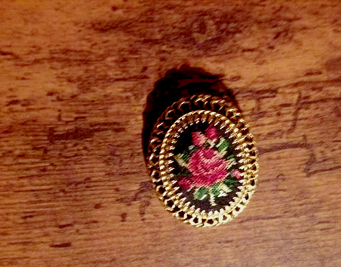 embroidered red rose brooch pendant vintage goth cottagecore
