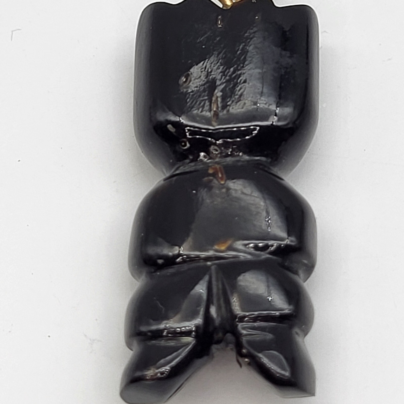 VTG Black Coral Moai Easter Island Tiki Pendant Hand Carved gold filled chain