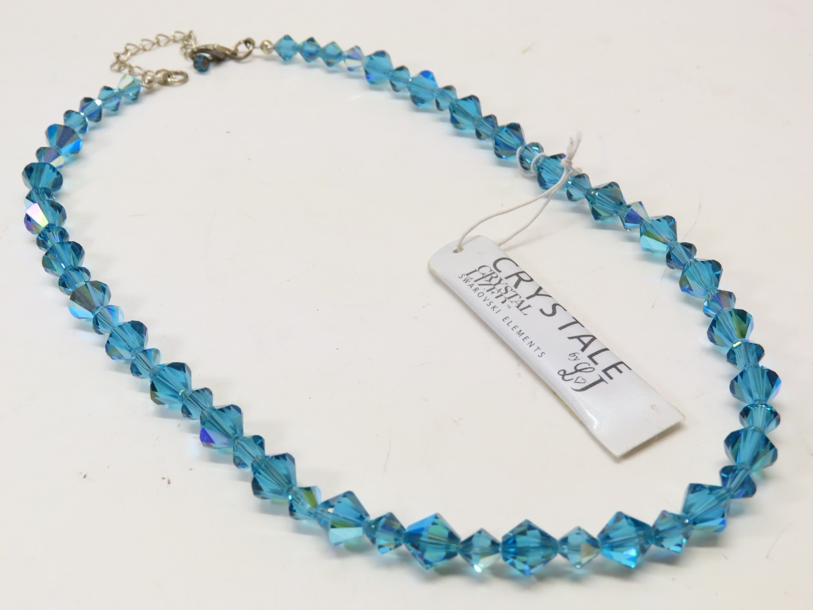 Vintage Signed Swarovski By L & J Necklace Blue Beaded Crystal Glass D5378