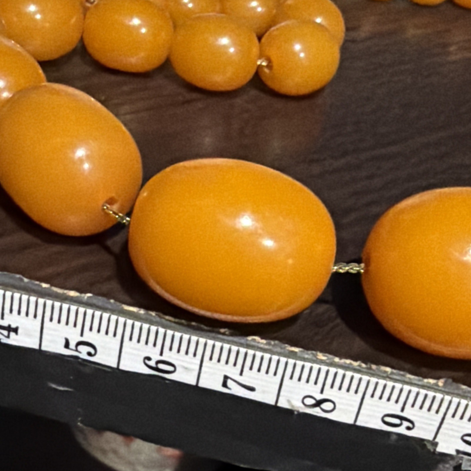 Vintage Butterscotch Bakelite Tested Graduating Beads 30” Gold Plate Necklace