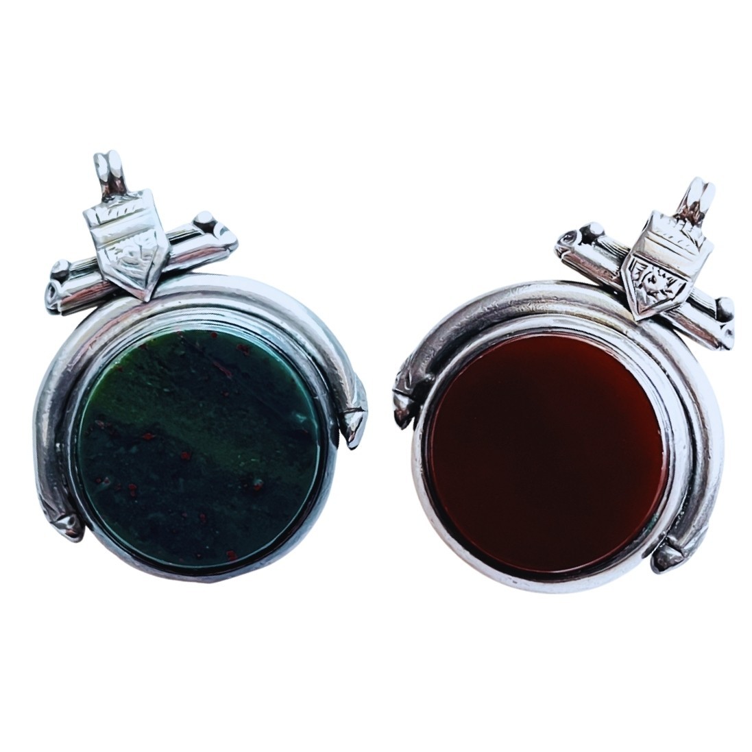 Antique 1887 Victorian Bloodstone + Carnelian Fob Pendant *Chester Silver*