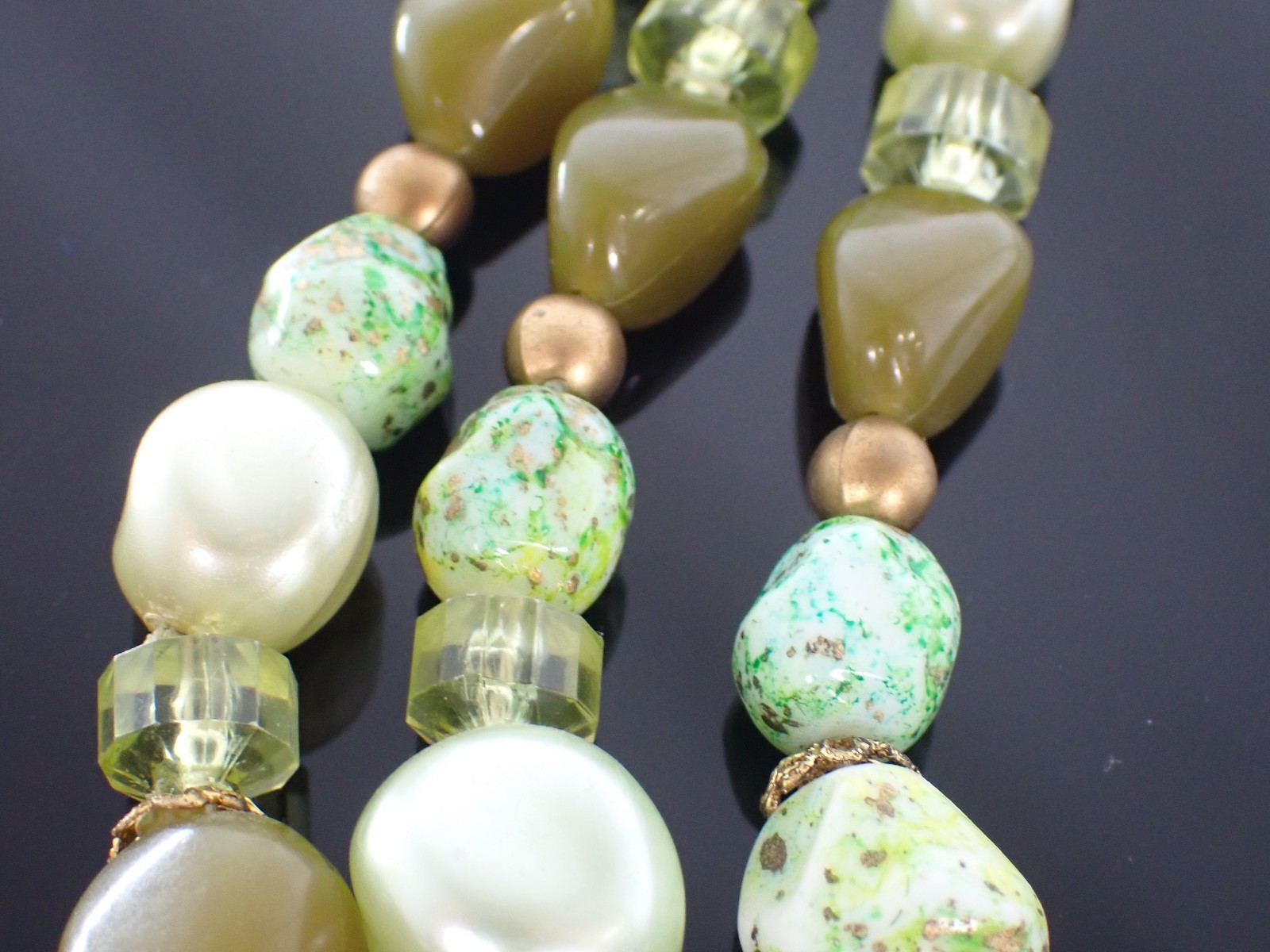 Vintage West Germany Multi Strand Green Bead Necklace 16.5–18″