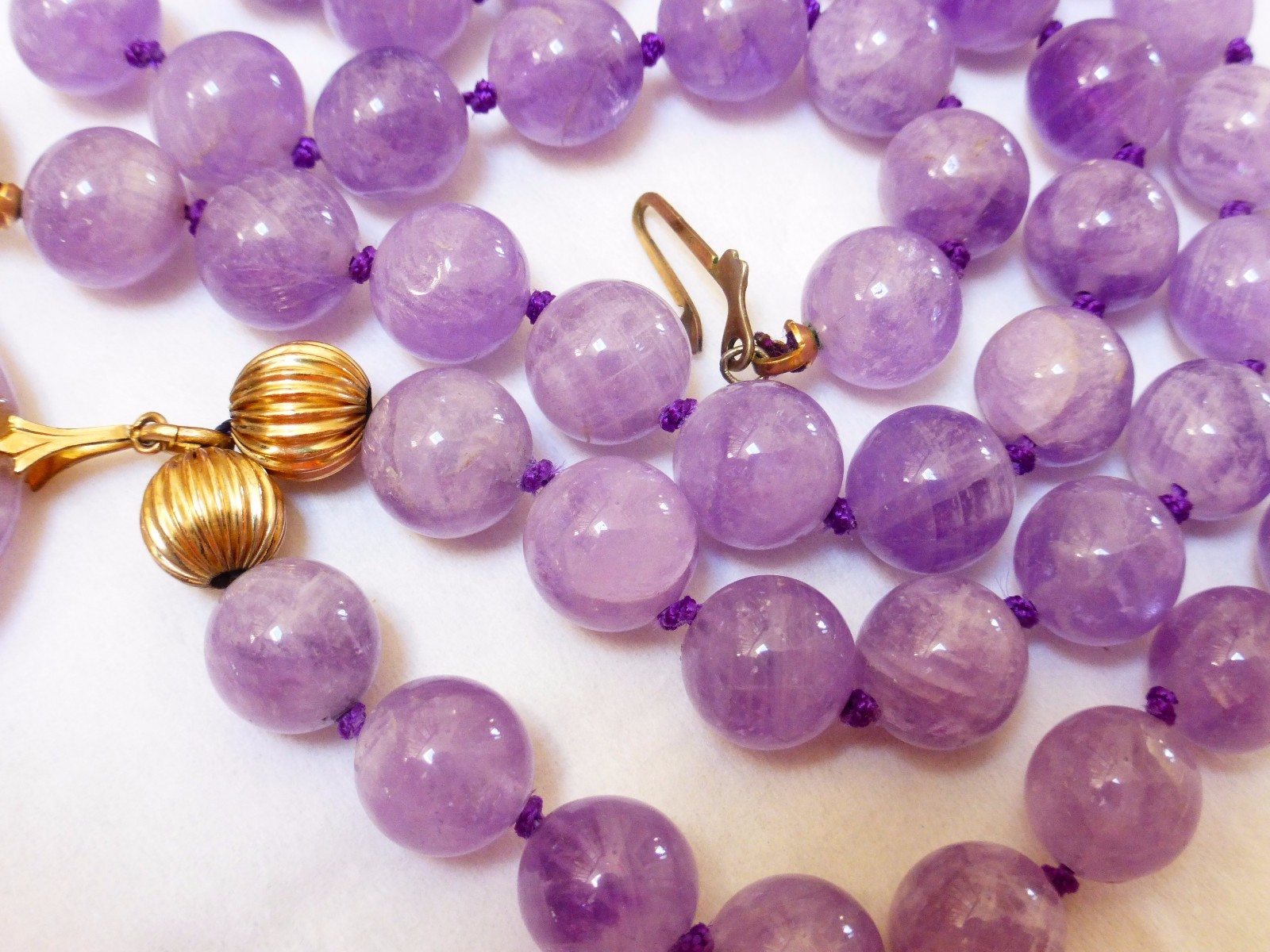 VINTAGE AMETHYST BEAD NECKLACE PENDANT 14kgf