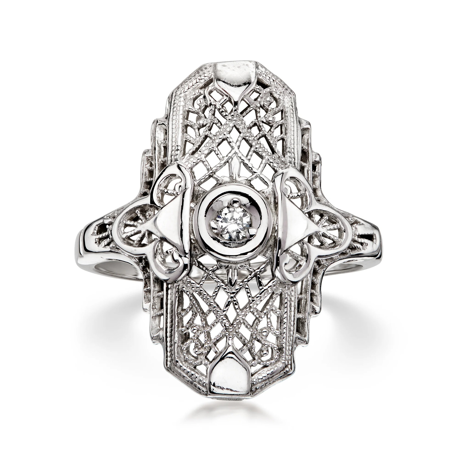 Vintage Diamond Filigree Ring in 14kt White Gold. Size 6.75