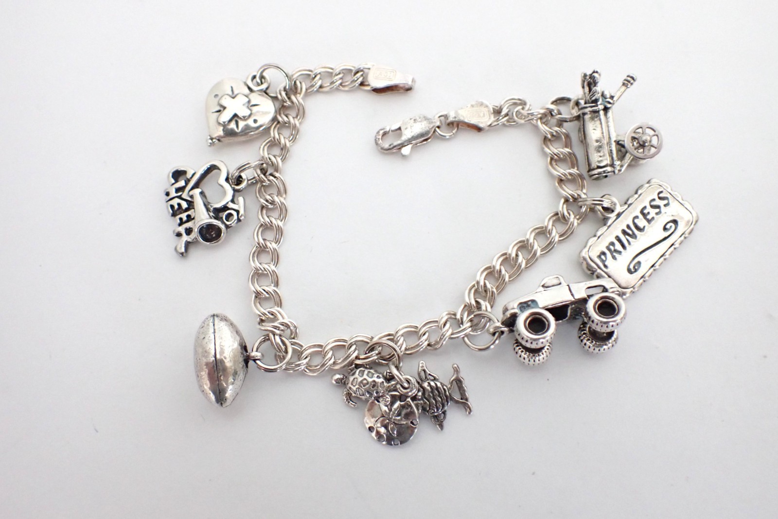 Vintage Sterling Silver AGI Italy Charm Bracelet 7 SJC Charms Monster Truck Golf
