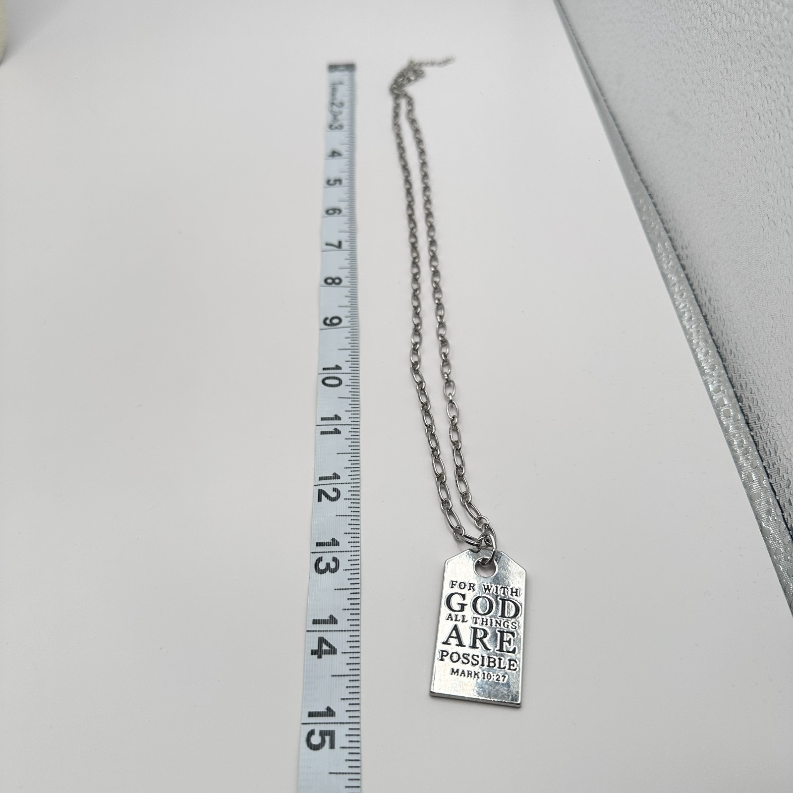 Vintage 90s Silver Tone Mark 10:27 Dog Tag Pendant Necklace Classic Jewelry
