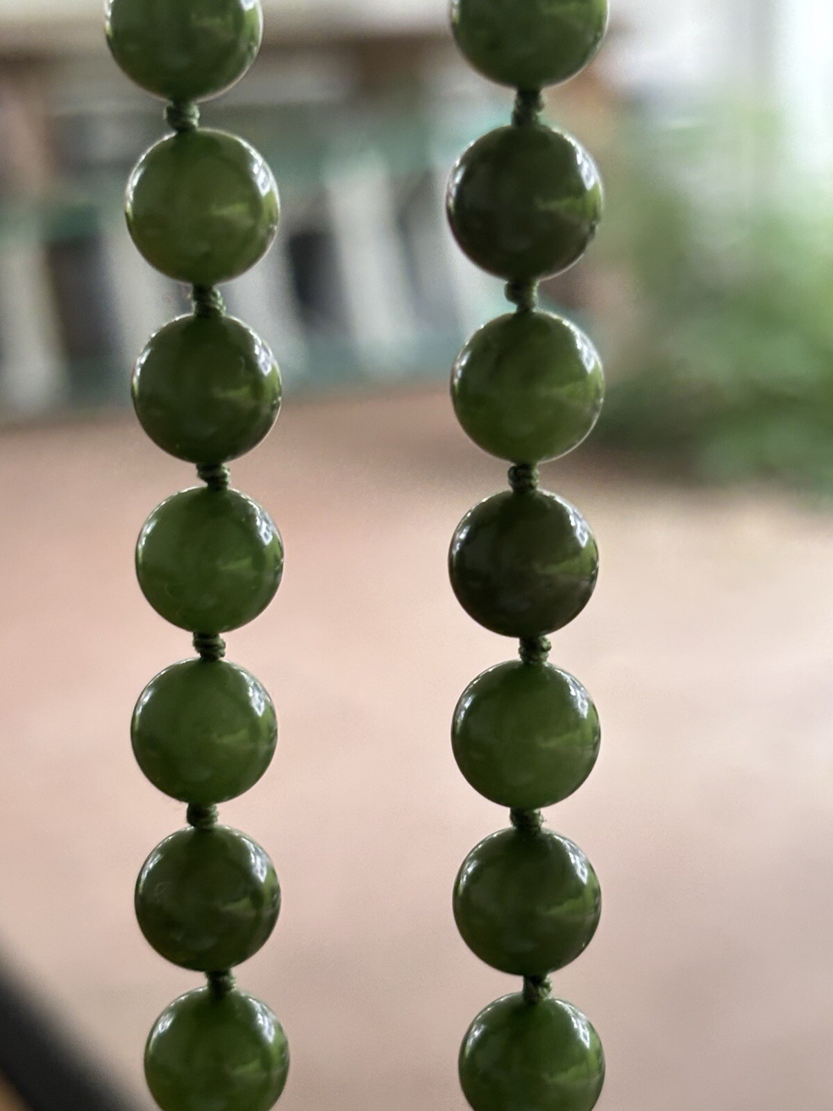 Jade Jadite 65 Bead Necklace Hand Knotted Gold Over 925 Clasp 1970 MCM Green 24”