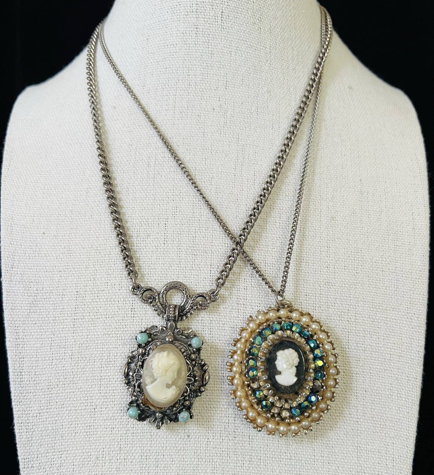 Vtg Estate Cameo Jewelry Artisan Painted Floral Romantic Victorian Revival Lot