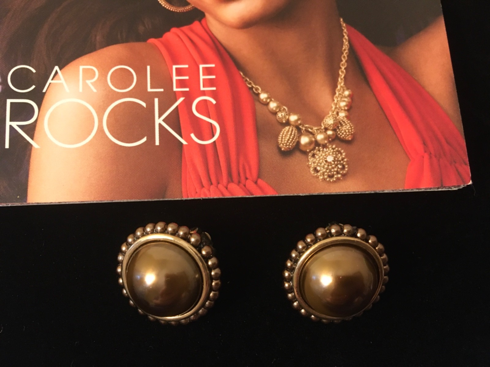 Carolee Bronze Color Cabochn New Old Stock Earrings Clip On