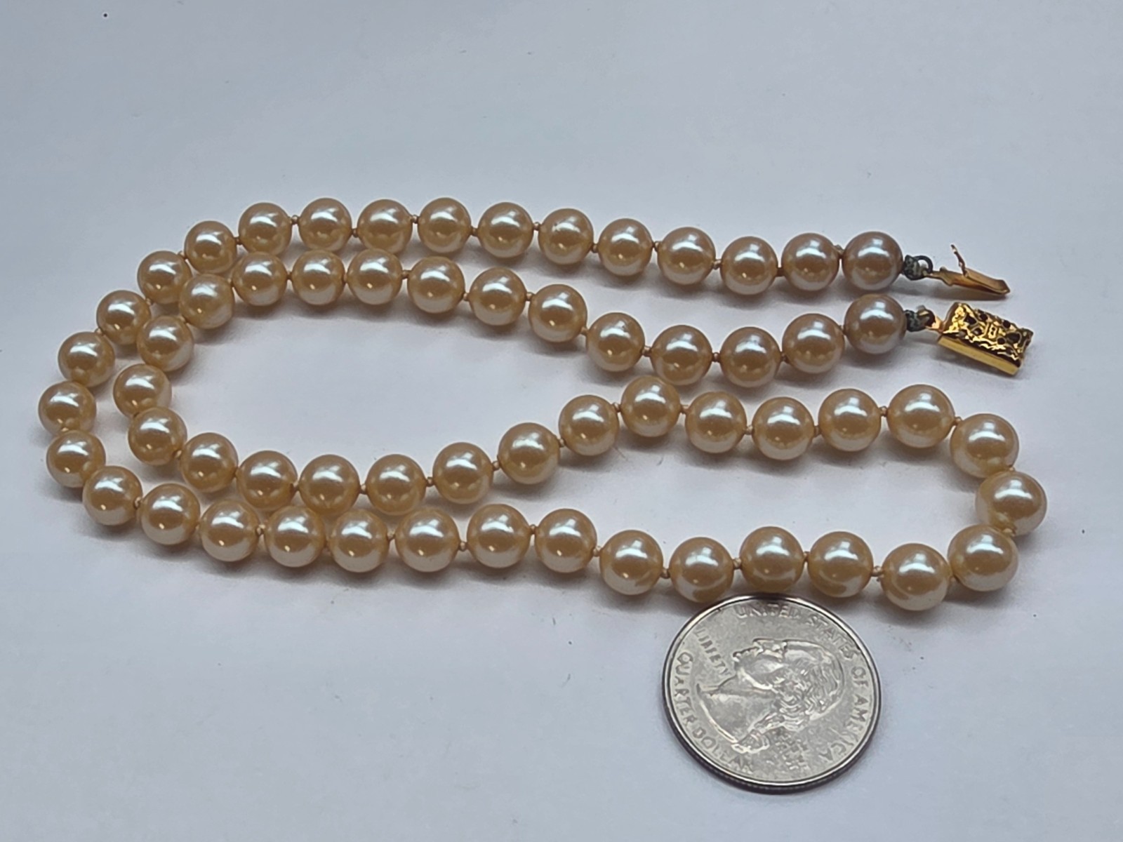 Off White Hand Knotted Glass Faux Pearl Beaded 21 inches Necklace Vintage