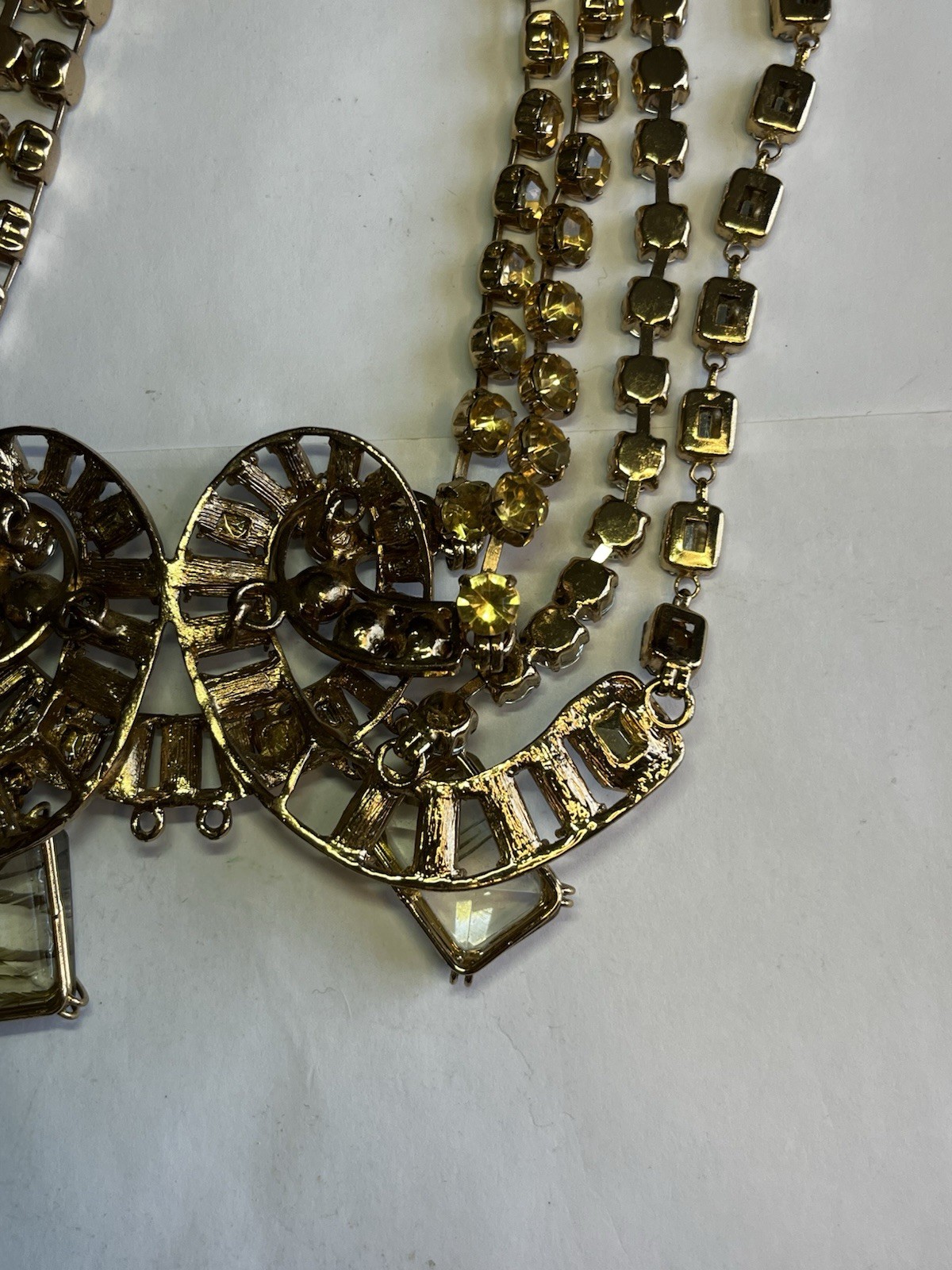 Spectacular Statement Gold Tone Bib Necklace 4 Strand Amber Smokey Clear!!!
