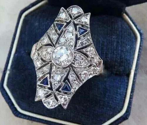 Vintage Art Deco Style Round Cut Lab Created Diamond 925 Silver Wedding Ring