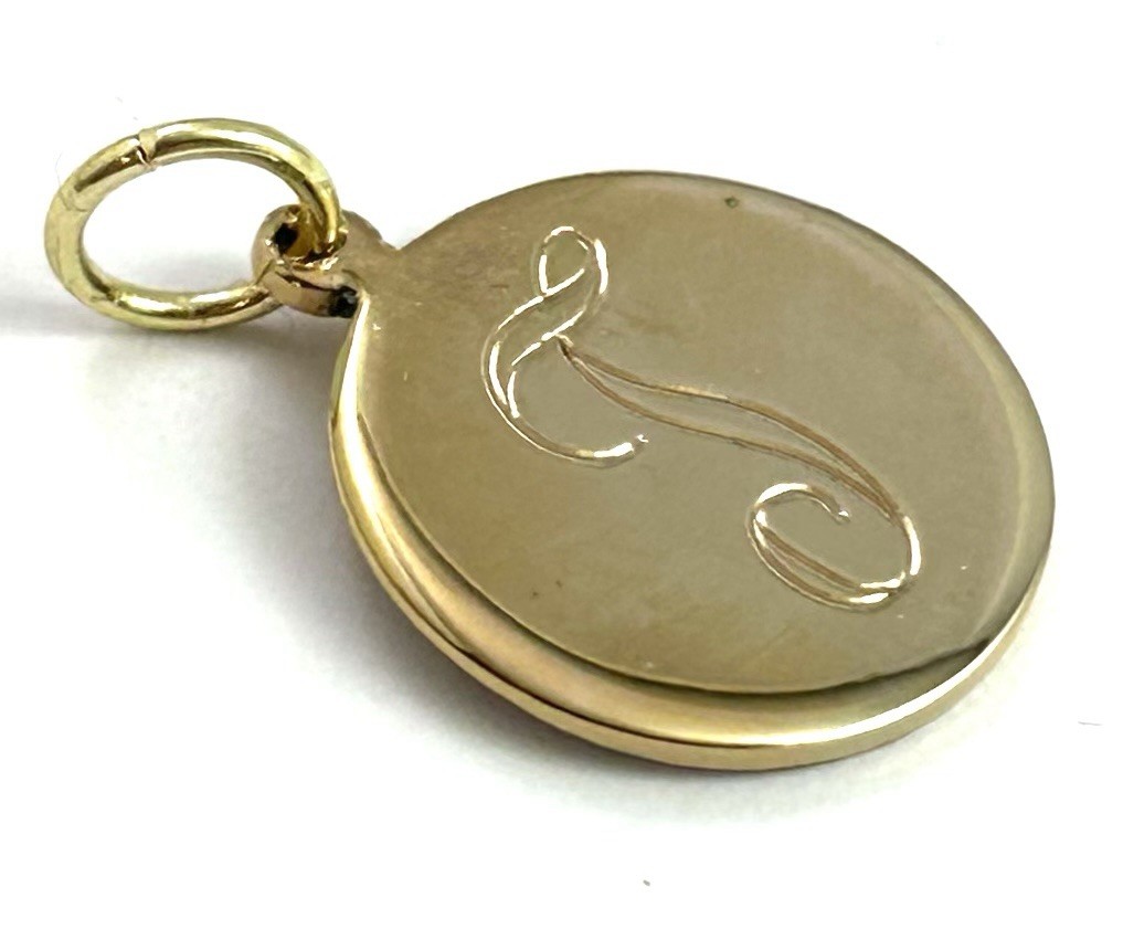 Vintage Initial T Charm Dainty Pendant Etched Gold Plated Metal Vintage Jewelry
