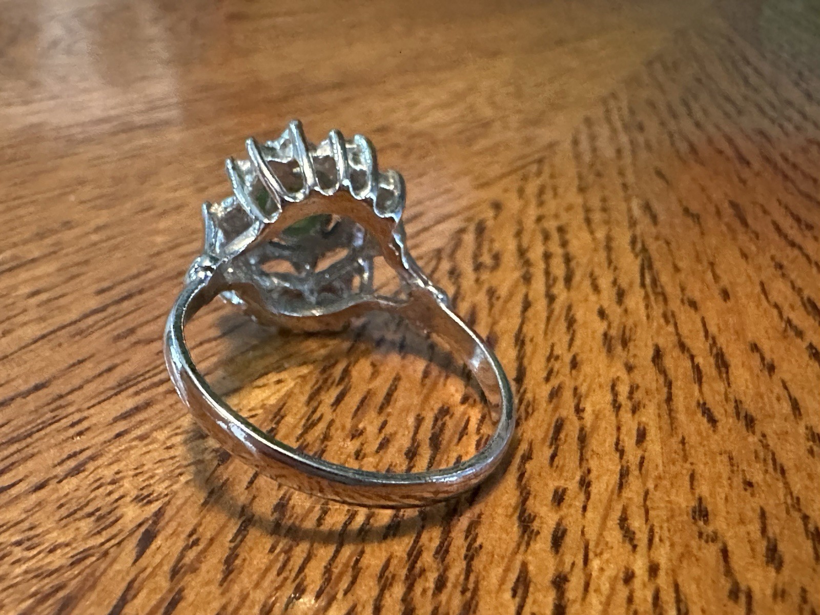 Vintage Signed Uncas Silver Tone Prong Set Faux Jade & Rhinestones Ring Size 10