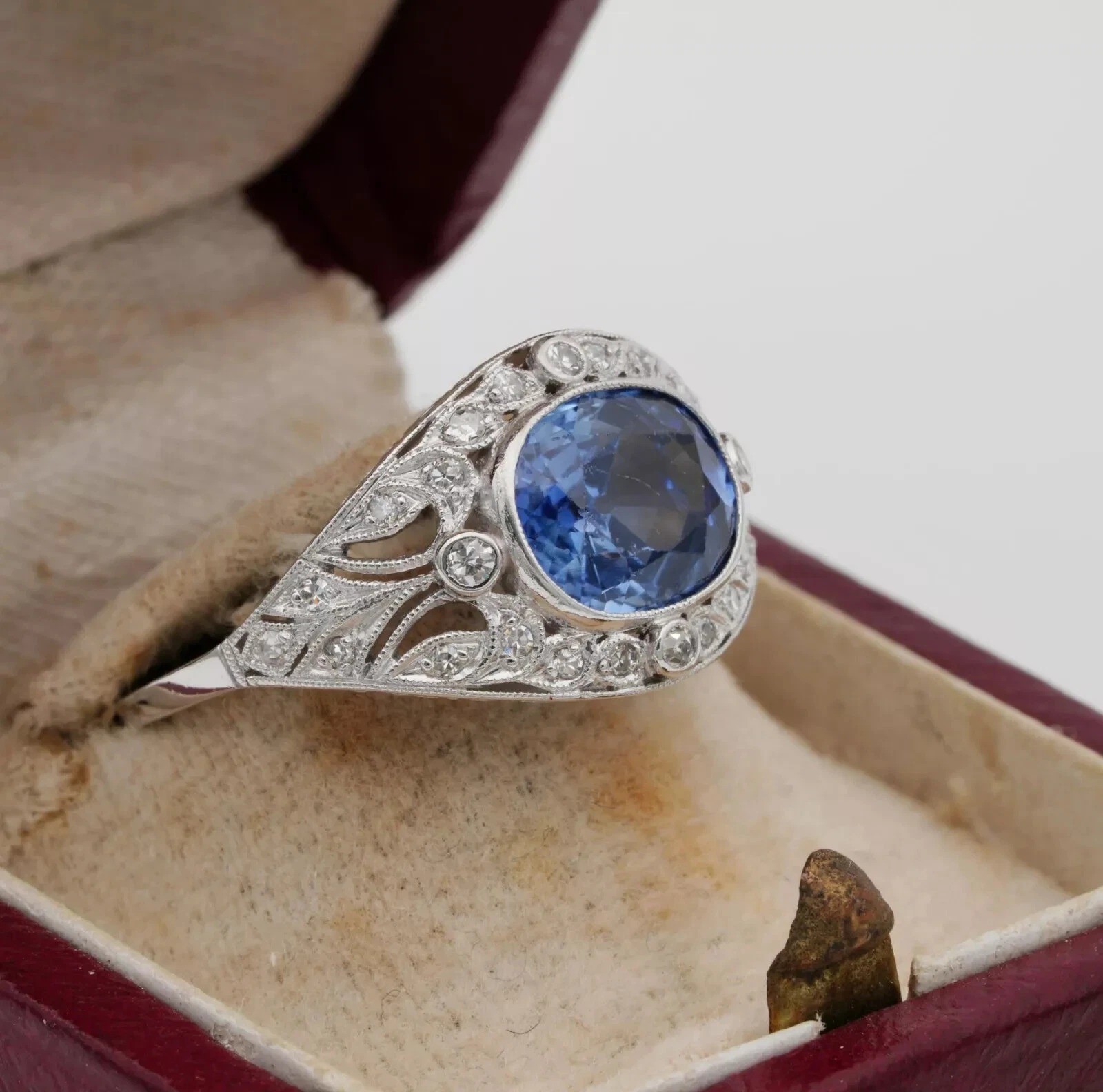 4Ct Art Deco Vintage Lab Created Sapphire 14K White Gold Finish Engagement Ring