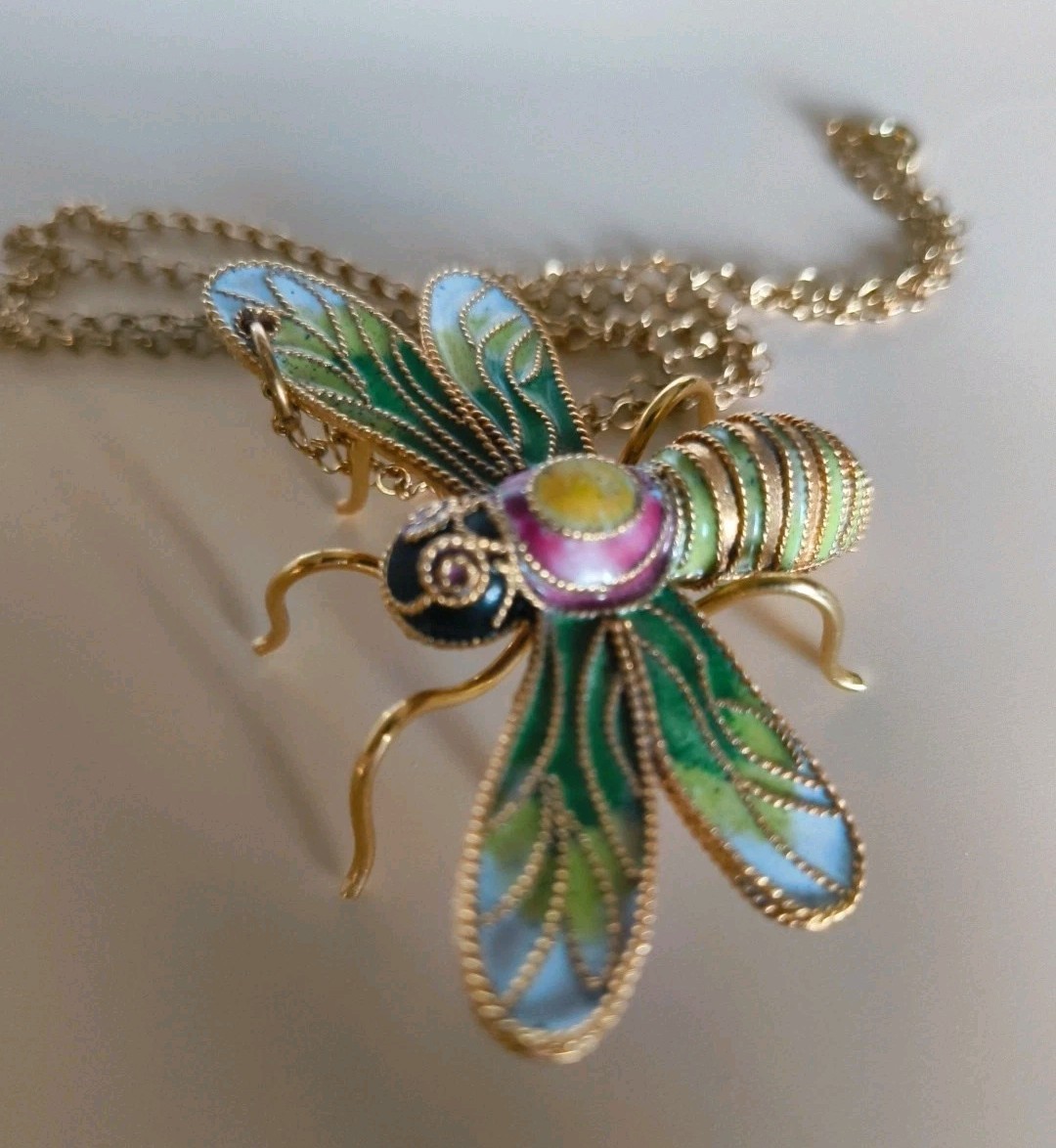 Cloisonné Enamel Dragonfly Ornament Or Pendant NYCO 24″ Chain #0112