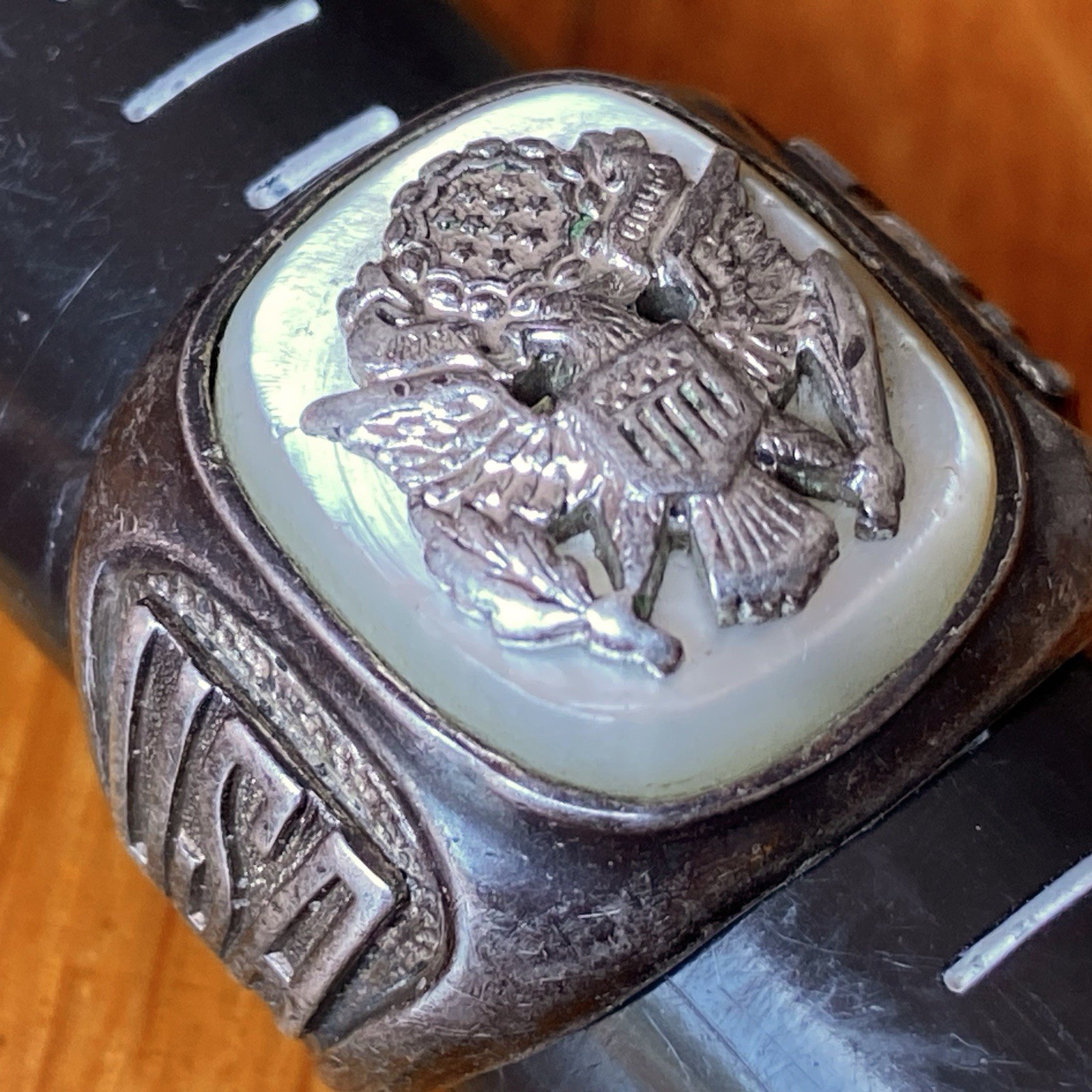 Vtg 40’s C&C Sterling Silver US Army Ring WWII 925 Mother of Pearl sz 10.5 ~READ