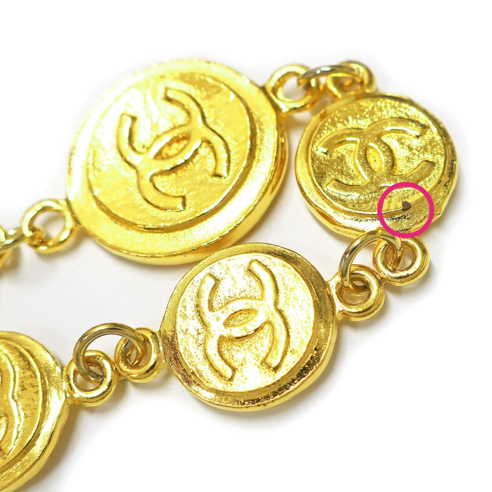 CHANEL Gold Plated CC Logos Vintage Coin Chain Necklace Pendant #1332c Rise-on