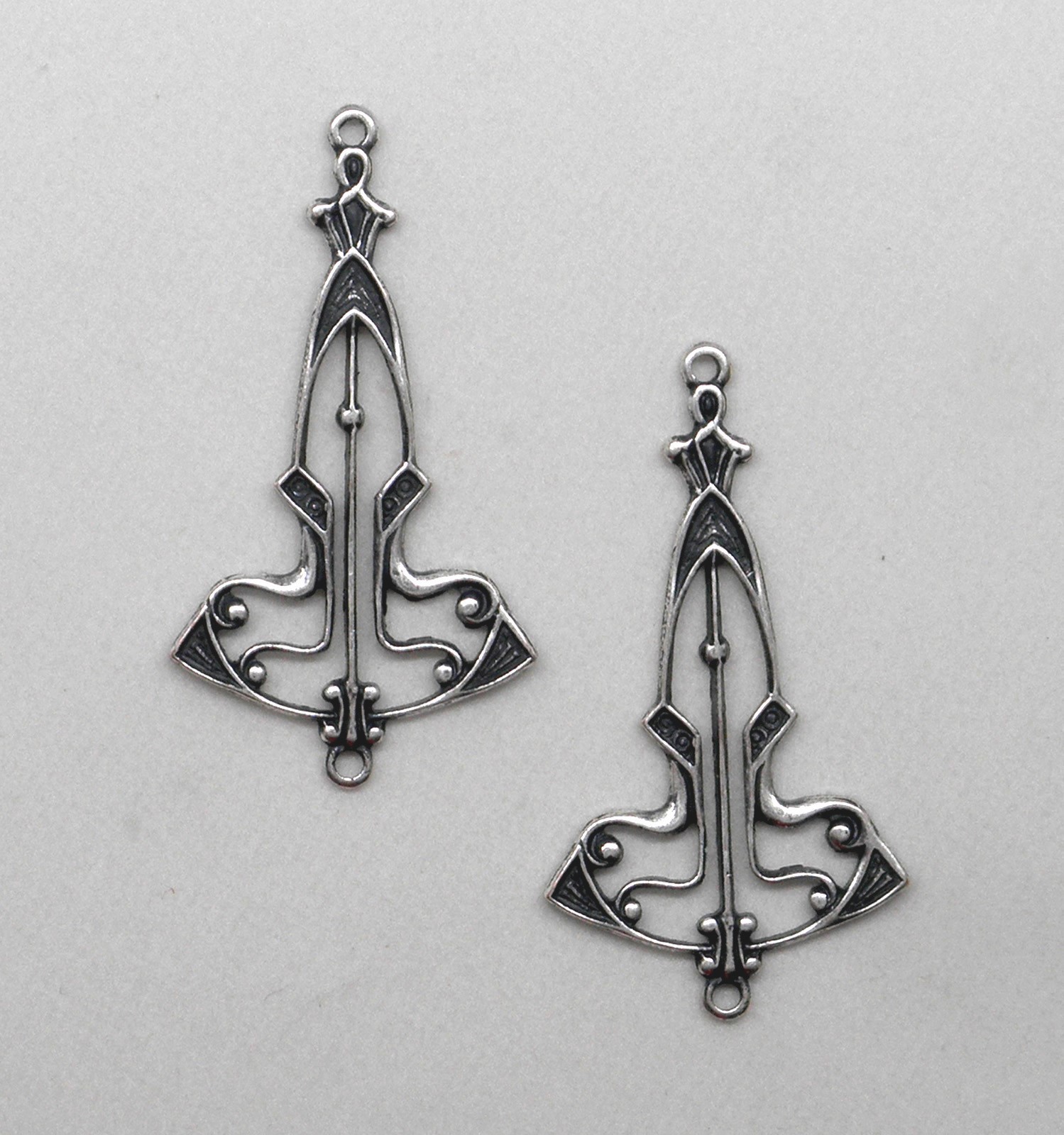#0500 ANTIQUED .925 STERLING SILVER PLATED DROP W/2 HANG RINGS – 2 Pcs