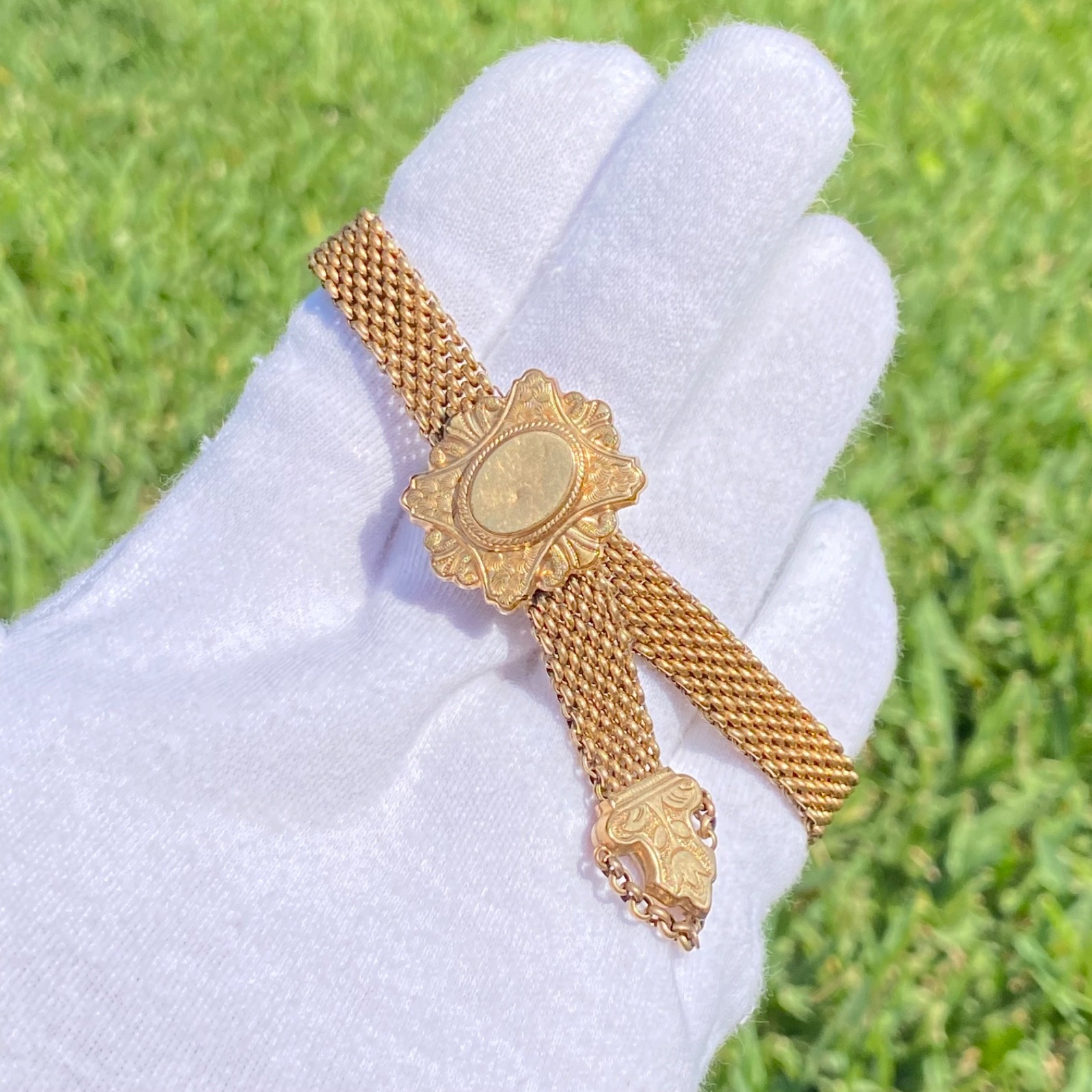 Antique Gold Filled or Rolled Gold Victorian Mesh Slide Wedding Bracelet