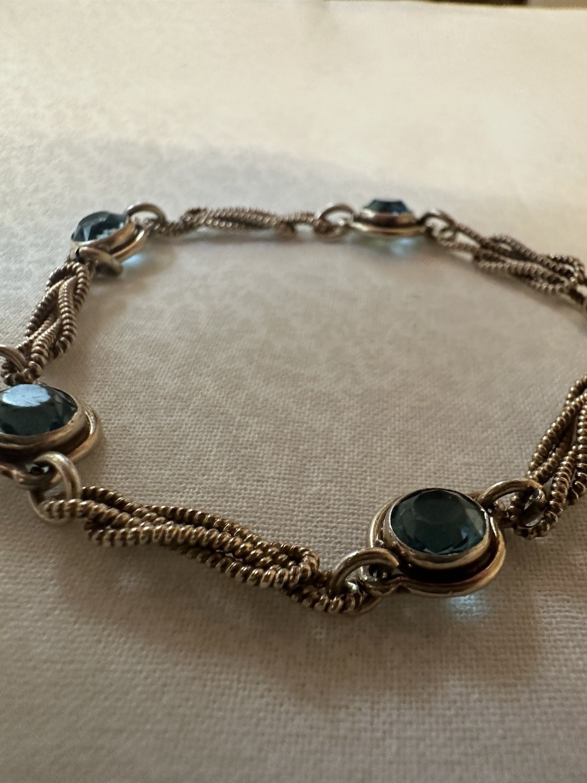 Vintage STURDY 12KT Gold Filled Blue Zircon Color Rhinestone Bracelet 7 IN