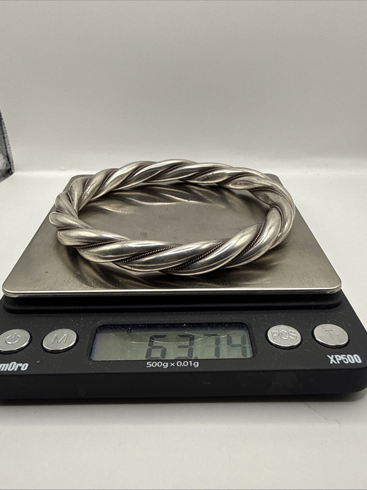 900 Silver Chucky Heavy Twisted Mexico Taxco Bracelet Bangle (63.7gr)
