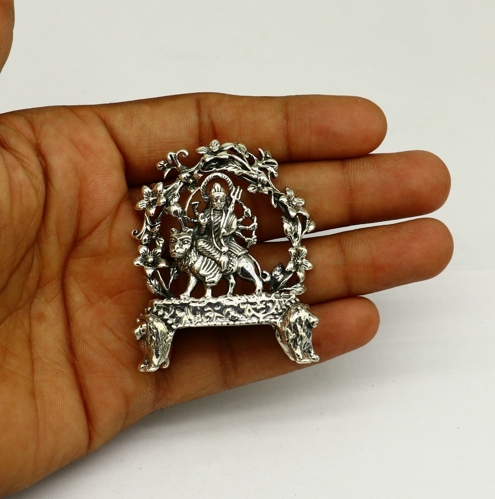 925 silver Goddess bhawani durga statue, figurine,puja article home temple art06