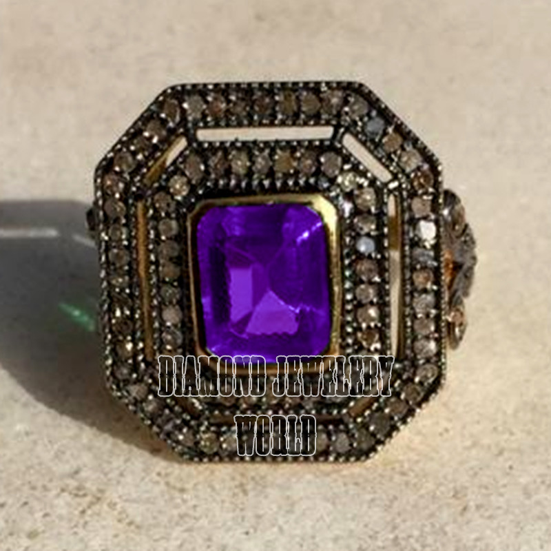 Gorgeous 1.93ctw Rose Cut Diamond Amethyst Studded Silver Victorian Ring Jewelry